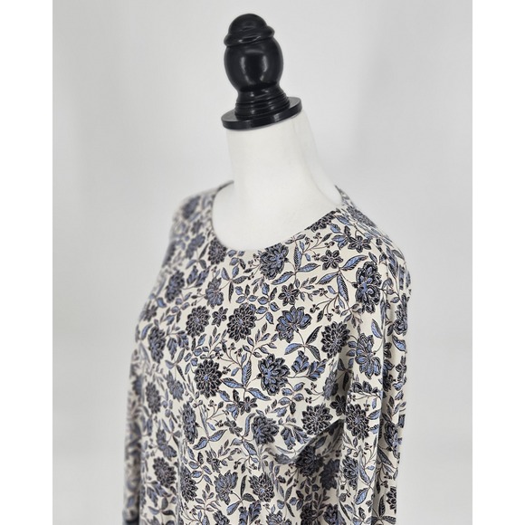 J. Jill Simply Supima Crew Neck Tunic Floral Cotton Long Sleeve Blue Small - Picture 2 of 9